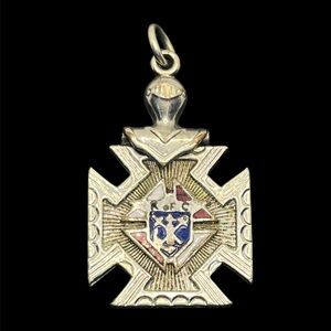 K of C Knights of Columbus fob silver tone red & blue enamel pendant vintage